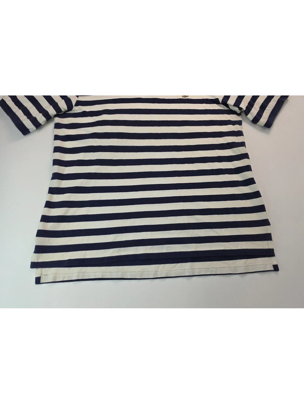 Polo Ralph Lauren Vintage Navy Blue White Striped Crown Crest Logo Shirt Men XLT